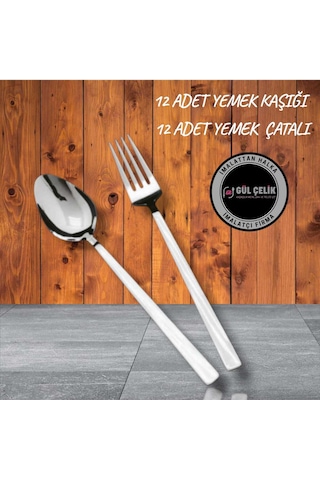 24 Parça 12 Kişilik Yemek Kaşığı 12 Kişilik Yemek Çatalı Seti Sade Çubuk Model 18/0 Kalite Çelik