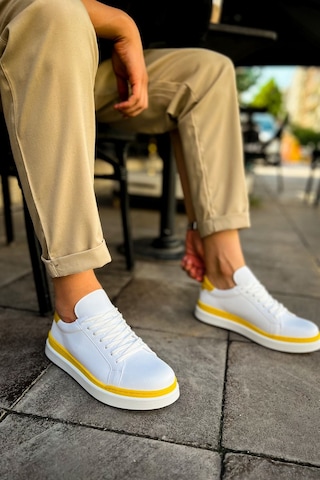 Roof Atelier Erkek Beyaz Sarı Bağcıklı Spor Ayakkabı - 979 - Santoni Gbt Spor Beyaz - Sarı
