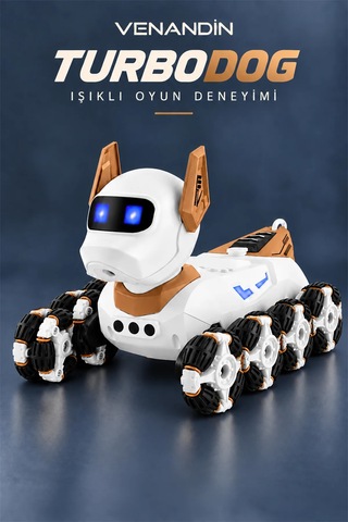 Venandin Turbo Dog Uzaktan Kumandalı Akrobatik Robot Köpek - 8 Tekerlekli, Bileklik Kontrollü, Işıklı Şarjlı Akıllı Oyuncak
