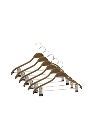 Nyn Ahşap Askı Mandallı Pantolon Etek Askısı Ceviz Renk 6 Adet Kahverengi