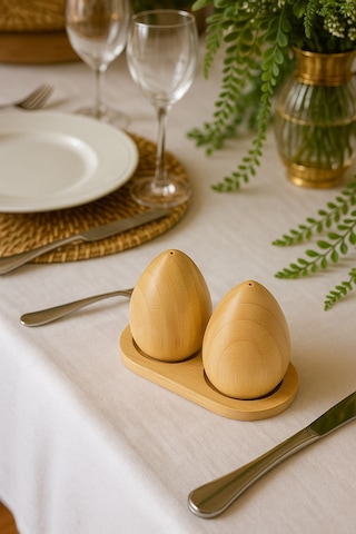 Hbs Art Design Ahşap Bambu Standlı Tuzluk Biberlik Set Bambu