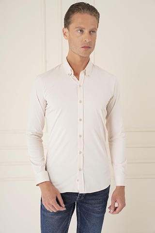 Efor Slim Fit Düğmeli Yaka Esnek Pamuk Klasik Bej Gömlek Gk 727 Bej