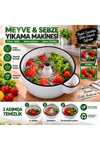 Meyve Sebze Yıkama Makinesi Beyaz - Siyah Meyve Sebze Yıkama Makinesi Beyaz - Siyah
