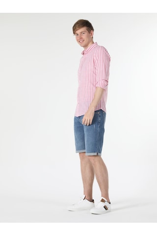 Colin's Slim Fit Çizgili Pembe Erkek Uzun Kol Gömlek CL1057795_Q1.V1_PIN Pembe