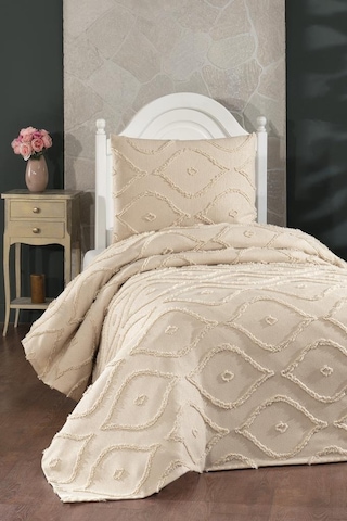 Çeyiz Diyarı Pirot 2 Parça Tek Kişilik Pike Takımı Bej Bej