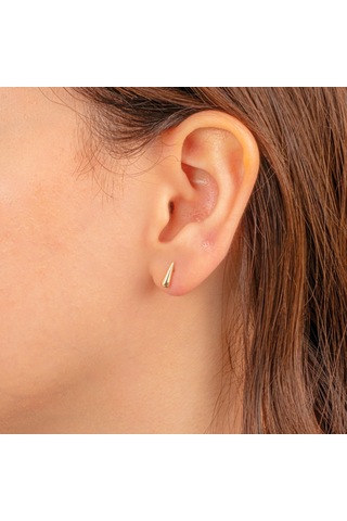Altın Küpe - 14 Ayar Altın Minimal Su Damlası Küpe Sarı