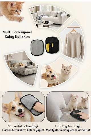 Evcil Hayvan Tüy Toplama Eldiveni - Kedi Köpek Tüy Temizleme Aparatı - Yıkanabilir Pratik Yüzey Temizleyici