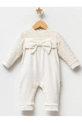 Kız Bebek Fiyonk Detaylı Tulum-15043 Krem