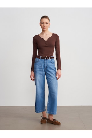 Dilvin 72298 Kemerli Geniş Paça Jean-mavi Mavi