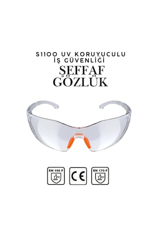 S1100 Şeffaf İş Güvenlik Gözlüğü - Silikonlu Koruyucu Çapak Gözlüğü - Buğulanmaz & Darbe Dayanıklı