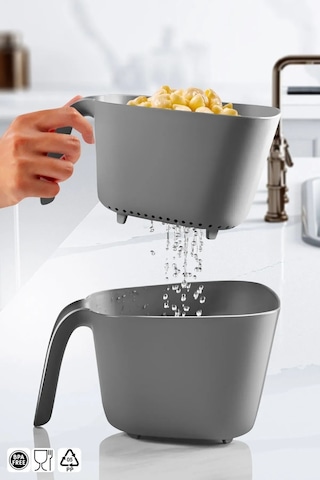 Saplı, Ikili Pirinç Makarna Sebze Süzgeci 2,45lt Antrasit Diğer