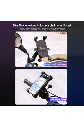 Ranyeek Motorsiklet Telefon Tutucu, Otomatik Kilitleme, 360 Döndürme, Sarsıntı Dayanıklı, Evrensel Uyum, Navigasyon İçin, Kol Kolu Montajlı