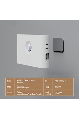 Didadodo Akıllı Hareket Sensörlü Duvar Tipi Gece Lambası 4 Beyaz, 4 Adet Led, Uzaktan Kontrol Edilebilir Beyaz