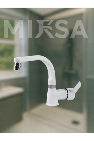 Beyaz-krom Armut Balıksrıtı Borulu Oynar Başlıklı Perlatörlü Banyo Lavabo Bataryası, Çiftsugirişli