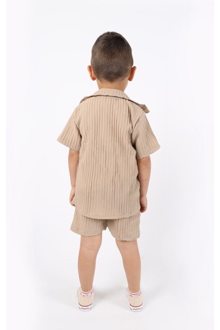 Aden Kids Erkek Çocuk Gömlek+sweatshirt Ve Cepli Şort Alt Üst Takım Bej