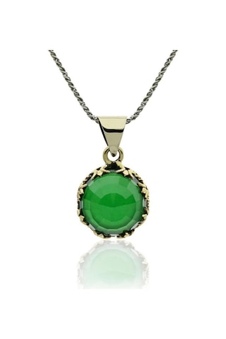 Zümrüt Taşlı Lale Motifli Yuvarlak Otantik Gümüş Kadın Set Rs10025