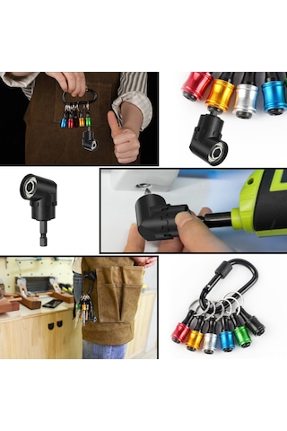Youtek Alüminyum Anahtar Zinciri Uzatma Çubuğu Seti: 6 Renkli + Siyah Dağcı Kanca Ve 105 Derece 1/4" Boru Açı Adaptörü