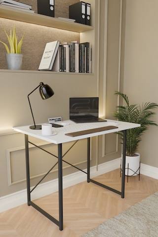 Metal Ayaklı Çalışma Masası Ofis Masası Beyaz 60 x 90 Beyaz