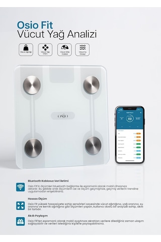 Osio Fit Vücut Yağ Analiz Özellikli Akıllı Bluetooth Tartı Beyaz
