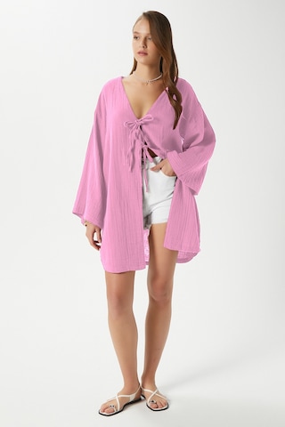 Ritnice Kadın Sandra %100 Pamuk Müslin Bağcıklı Pembe Kimono Pembe