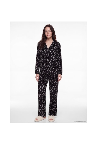 Lcw Dream Siyah Gömlek Yaka Kalp Baskılı Hamile Pijama Takımı