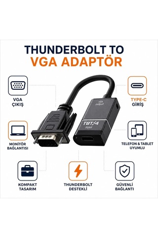 Usb Type-c Thunderbolt To Vga Adaptör Görüntü Aktarım Dönüştürücü Vc-01