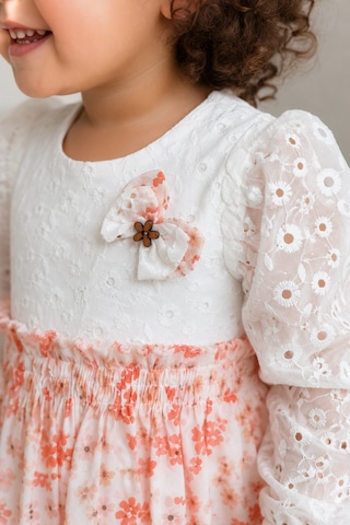 Babyhola Çiçekli Kız Bebek Çocuk Elbise Mevsimlik Bayramlık 13822 Ekru