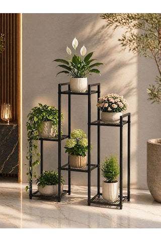 Uykula Modern Metal 6 Raflı Bitki Standı Dekoratif Saksılık Raf, Balkon & Salon Çiçeklik Standı