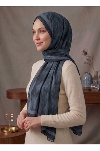 Alivascarf Bulut Desen Bambu Şal Yeni Pamuk Trend Şal Siyah-Gri