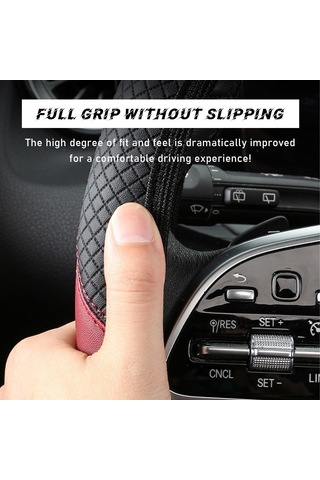 Yifomall 38cm Kırmızı Deri Araba Direksiyon Kılıfı - Nemlendirici, Kaymazsız, Koruyucu, Evrensel Uyumlu, Kolay Kurulum, Araç İç Dekorasyonu Bordo