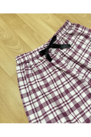 Betimoda Kadın Pijama Altı Kurdeleli Mürdüm Kare 001