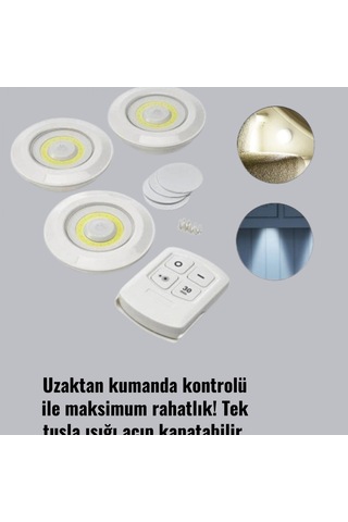 Kablosuz 3'lü Led Spot Lamba Seti Uzaktan Kumandalı Enerji Tasarruflu Aydınlatma Diğer