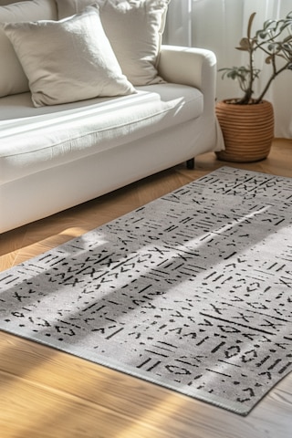 Venüs Iskandinav Gri Pamuk Dokuma Kaymaz Tabanlı Modern Yıkanabilir Kilim Halı Gri
