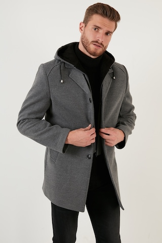 Buratti Çıkarılabilir Kapüşonlu Kırçıllı Slim Fit Kaşe Erkek Kaban 5841013 Açık Gri