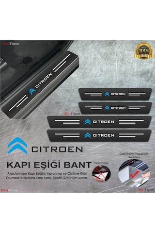 Cıtroen Logolu Karbon Kapı Eşiği Koruyucu Suni Deri 4'lü Set