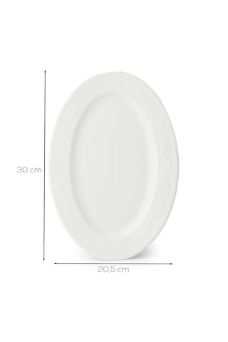 Porsima 4456 Burçak Porselen Kayık Tabak Seti - Oval Kahvaltılık Sunumluk Seti 30cm Beyaz