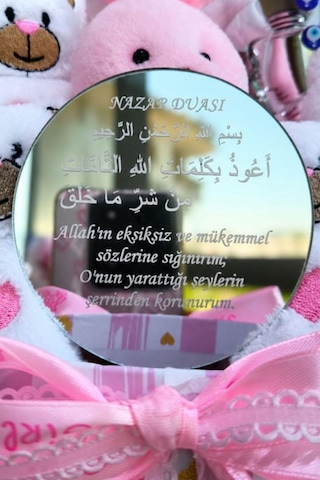 Kız Bebek Hoş Geldin Hediye Kutusu Nazar Dualı Aynalı Peluş Ayıcık, Tavşan Ve Peluşlu Yeni Doğan Bebek Hediyesi