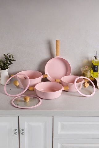 Danish Cook Pink İndüksiyon Tabanlı 7 Parça Tencere Seti Pembe