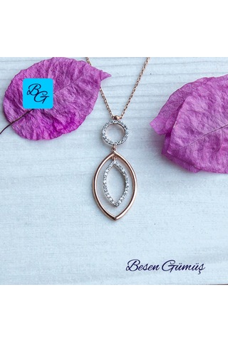 Yuvarlak Ucunda Oval Sallantılı Kolye Rose - Gold -  Gümüş