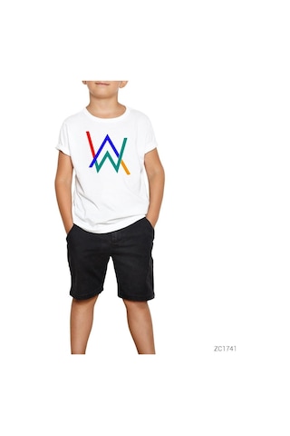 Alan Walker Colored Beyaz Çocuk Tişört Siyah