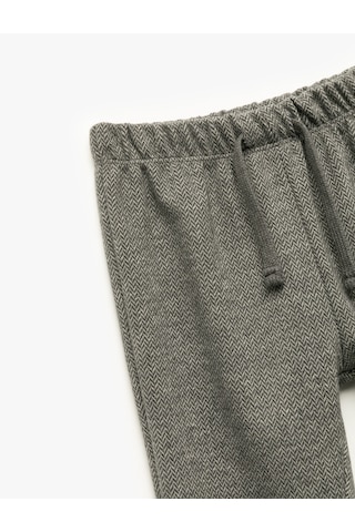 Koton Desenli Viskon Karışımlı Beli Bağcıklı Pantolon Gri Desenli 6wmb40012tk Gri Desenli
