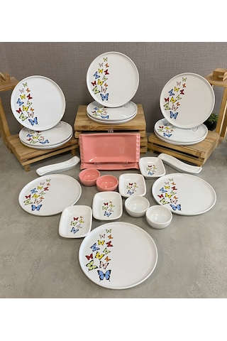 Keramika Takım Kahvaltı Nordıc Dance Of Butterfly Pembe Beyaz