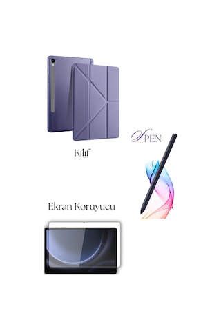 Fuchsia Galaxy Tab S9 / S9 Fe İle Uyumlu Tablet Kılıfı S Pen Tablet Kalemi Ekran Koruyucu Set Tablet Kılıfı