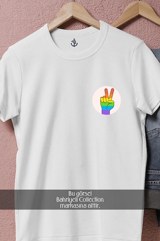 Oversize Lgbt Hand Cep Tasarımlı Unisex T-shirt Beyaz