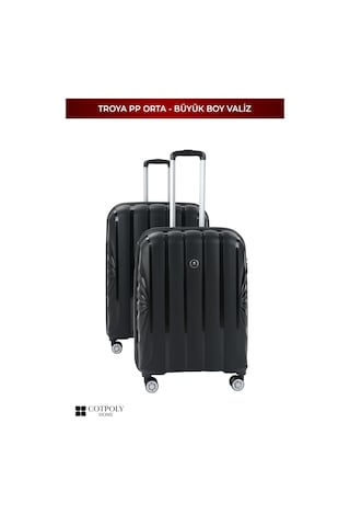 Cotpoly Home Troya Polipropilen Pp Kırılmaz 2'li Valiz Seti Büyük Ve Orta Boy 360 Döner Sessiz Tekerlekli Siyah