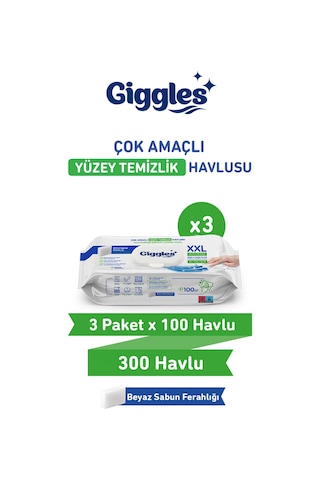 Giggles Xxl İz Bırakmayan Yüzey Temizlik Havlusu - Beyaz Sabun Ferahlığı 300 Yaprak Beyaz