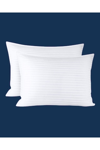 Solivane Otel Tipi Lüks Yastık Kılıfı 83 Tel Pamuk Saten Çizgili Kumaş Queen Size 60x80 Beyaz-2