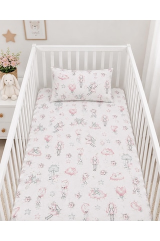 Minora Baby&kids %100 Pamuk Ranforce Anne Yanı Park Yatak Lastikli Bebek Çarşafı Ve Yastık Kılıfı Seti 70x120 - 35x45 - Peri Tavşan