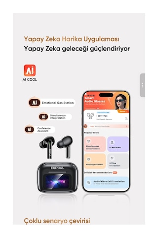 Biriva TP29 Bluetooth 6.0 AI Dil Çevirili Kulak İçi Kulaklık