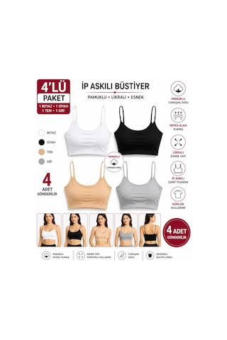 Comfort Secret Kadın Renkli Ip Askı Pedli Yarım Atlet Büstiyer 4'lü Set Çok Renkli